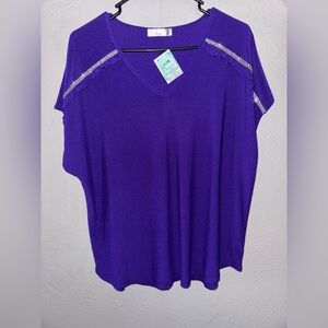 89th & Madison Purple Relaxed Blouse with Gray rhinestones